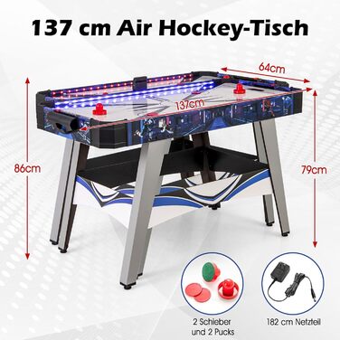 Стіл для аерохокею GOPLUS 137 см, ігровий стіл для хокею зі світлодіодним електронним табло та підсвічуванням, настільний хокей з 2 шайбами, 2 слайдерами, для ігрової кімнати, дому, офісу