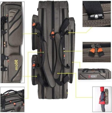 Сумки для риболовлі TentHome Сумки для вудок Сумка для вудок Сумка для риболовлі Сумка для риболовлі Сумка для вудки з 3 відділеннями - різної довжини