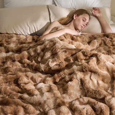 Пухнаста ковдра EMME, пухнаста товста ковдра з кроликом, пухнастий плед для дивана, флісова ковдра, пухнаста ковдра для вітальні, двоспальний диван, сіро-коричневий, 1-тай-дай