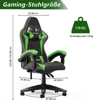 Ергономічне ігрове крісло, ігрове крісло з підголівником та поперековою опорою, регулювання висоти та нахилу від 90 до 135, комп&39ютерне крісло для підлітків, хлопчиків та дівчаток (чорне/зелене) Базова модель чорного/зеленого кольору
