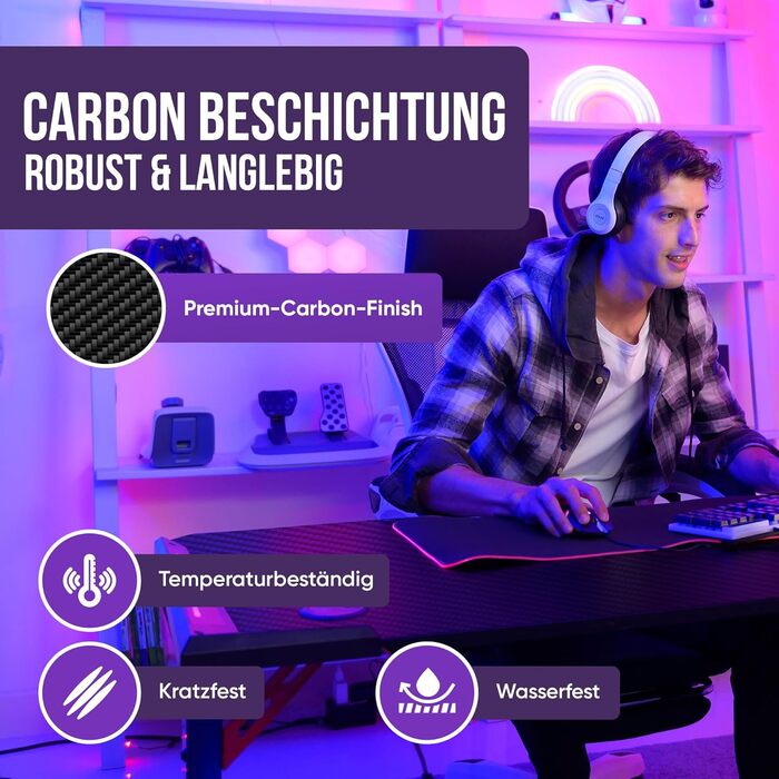 Ігровий стіл Avalo - 140x60x73 см - Ігровий стіл зі світлодіодним підсвічуванням - Стіл - Чорний