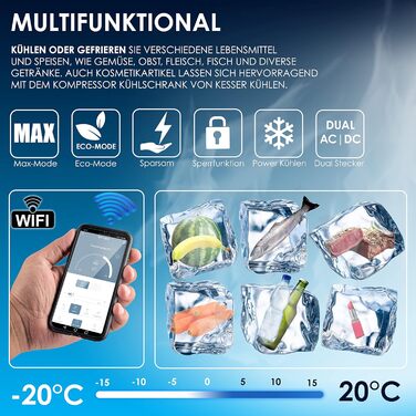 Електрична морозильна камера, 42 л З керуванням APP USB-з'єднання 12/24 В 230 В, телескопічна опора, 2 колеса холодильної камери Х