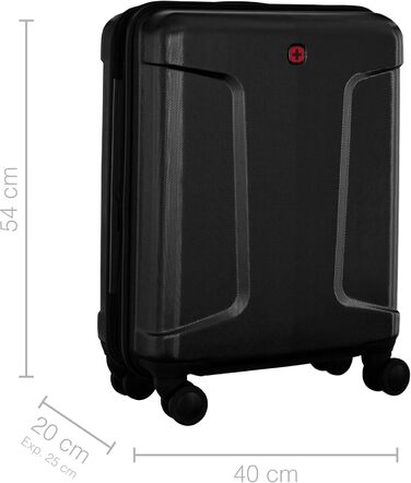 Візок для ручної поклажі WENGER Legacy DC Carry-On 14 з 4-ма колесами, 39 (44) л, твердий корпус, дами, чоловіки, відрядження, відпочинок, чорний, 610865