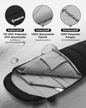 Пуховий спальний мішок KingCamp для дорослих, теплий легкий зимовий спальний мішок від 4C до -20C, 100 бавовняна тканина, 4-сезонний спальний мішок, підходить для кемпінгу та походів, 220x80 см, комфорт 1C / гранична температура -5C / екстремальна темпера