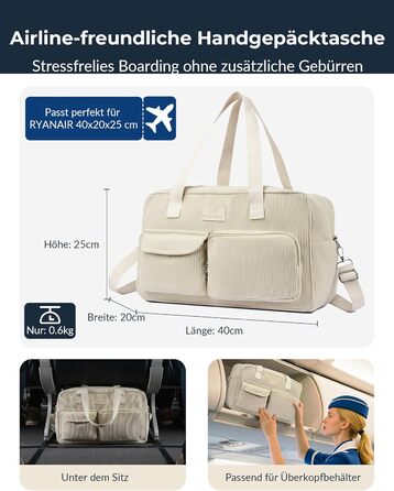 Вельветова дорожня сумка Micmores, жіноча спортивна сумка 20 л, сумка для підгузків на вихідні, ручна поклажа Ryanair 40x20x25, сумка для спортзалу, сумка для пологів з мокрим ПВХ-мішком для фітнесу (чорна)