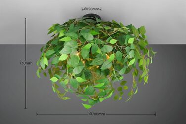 Стельовий світильник Reality Leavy R60463015, матовий чорний метал, зелене пластикове листя, 70 см, без ламп (3 шт. E14)