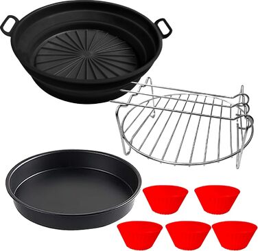 Аксесуари для фритюрниці Moleath сумісні з Philips Essential 4.1L (HD9252/HD9200), Набір силіконових каструль для фритюрниці, Силіконова форма для випічки, Решітки для гриля, Силіконові чашки для кексів, 4 шт. Набір для випічки (4.1 л)