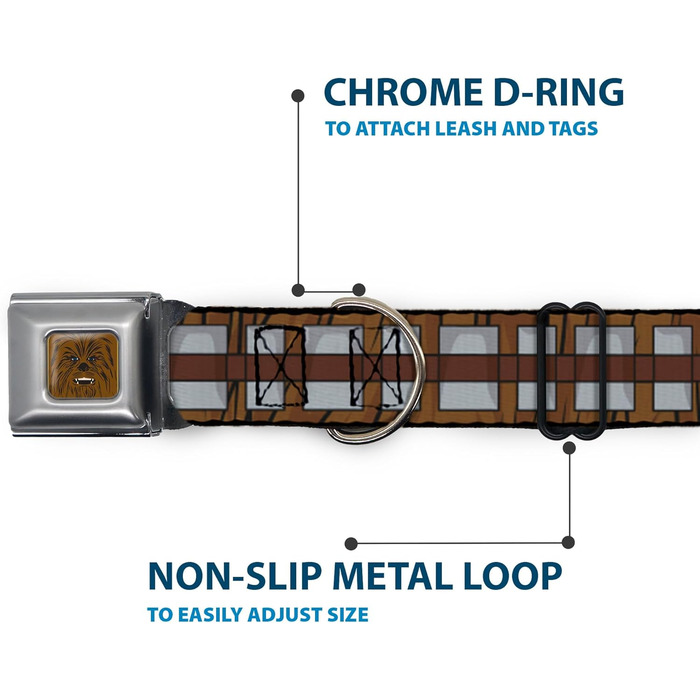 Нашийник для собак Зоряні війни, Чубакка, з ремінною застібкою, коричнево-сірий, 45.7-81.3 см, ширина 3.8 см, великий розмір
