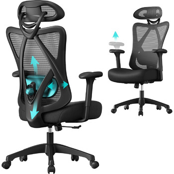 Ергономічне офісне крісло SONGMICS OBN063B01, навантаження до 150 кг, сітка, чорний