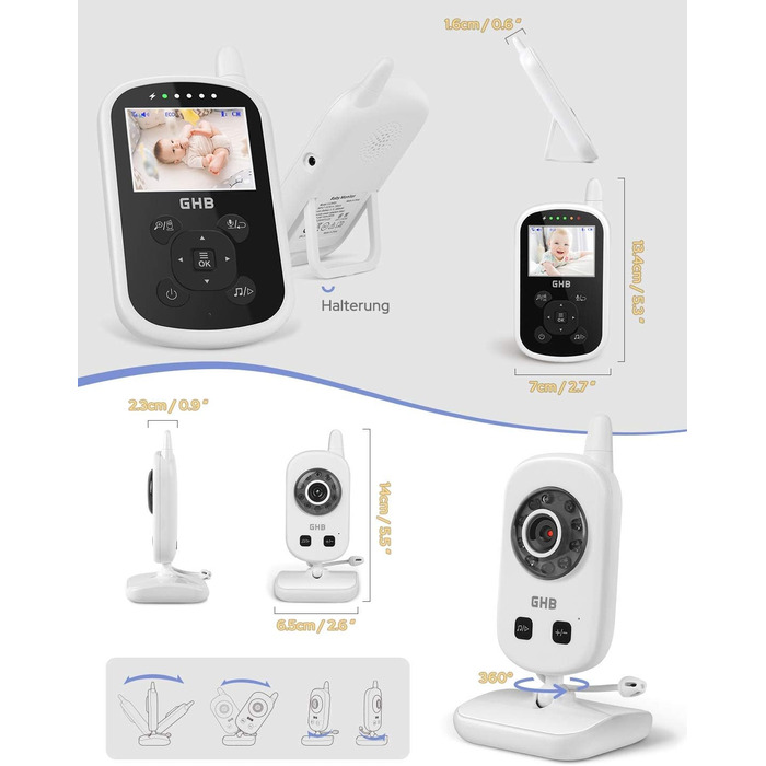 З камерою Відеоняня Монітор 2,4 ГГц Функція внутрішнього зв&39язку ЕКО-режим Нічне бачення Датчик температури Колискові Довгий час