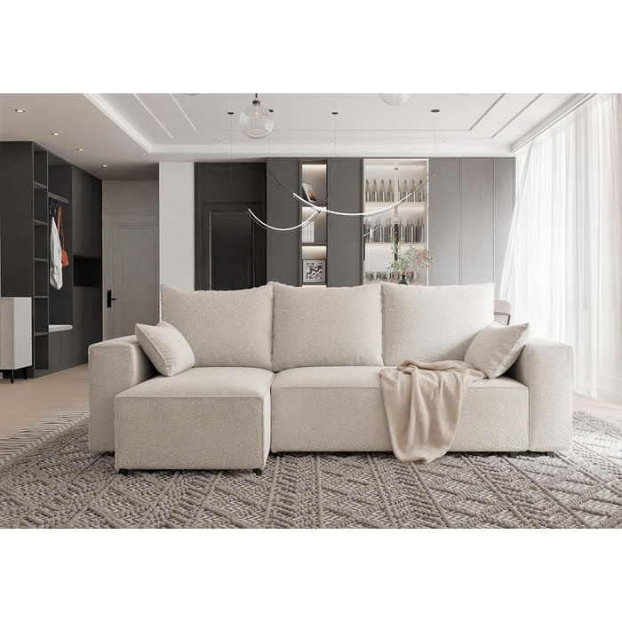 Кутовий диван з функцією сну Tobi 246x145 см - Диван - Диван з ящиком для зберігання - Кутовий диван - L-подібний - Диван-ліжко - Диван-ліжко з ящиком для зберігання - Універсальний (Centaur 01 Бежевий)