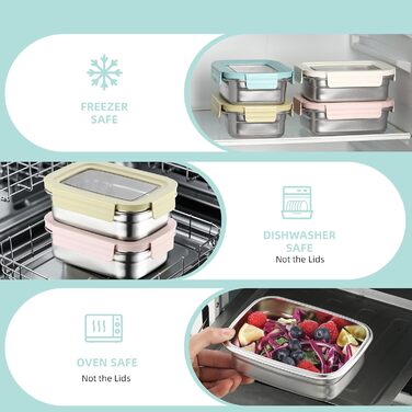 Контейнери для зберігання продуктів Misichao з нержавіючої сталі з кришками, штабелювані контейнери для їжі для кухні та комори, герметичні, багаторазові, металеві ланч-бокси Bento для дітей та дорослих, 650 мл, 4 білих жовтих рожевих зелених 650 мл 650 м