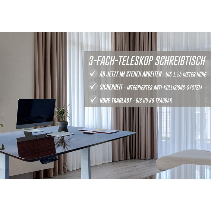 Стіл з регульованою висотою (610x1250 см) - Стіл для роботи сидячи/стоячи з портами зарядки - Каркас столу з електричним регулюванням висоти та сталевими ніжками - Стіл з регульованою висотою, білий 610-1250 мм 2 ніжки білий