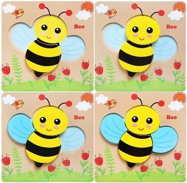 Дерев&39яний пазл, дерев&39яна іграшка Afufu від 1 2 3 років, 4 елементи, дерев&39яний пазл Монтессорі іграшка для малюка, тварина