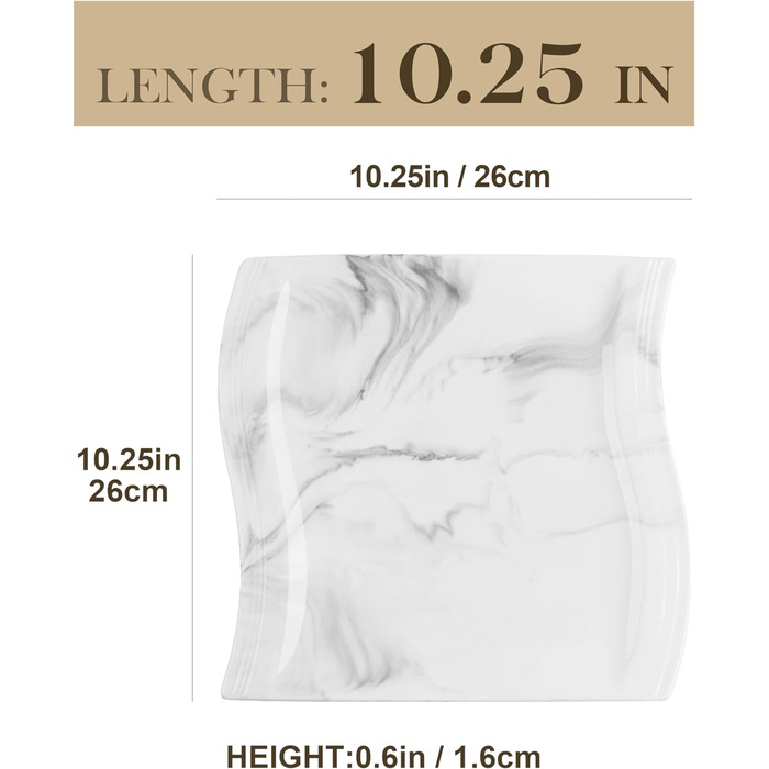 Серія Флора, 6 предметів Набір мармурових порцелянових плоских тарілок Обідня тарілка Обідня тарілка 10,25 дюйма / 26x27x2,5 см дл