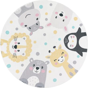 Домашній килим Дитяча кімната Дитячий килим Миється Хлопчик Дівчинка Ігровий килимок Круглий Сучасні тварини зоопарку, Розмір 120