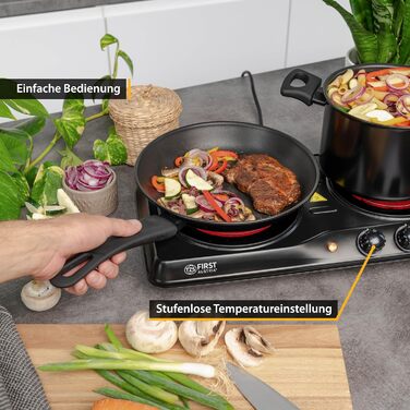 Перша в Австрії інфрачервона керамічна плита подвійна ВСІ види горщиків Подвійна конфорка 19см / 16,5см Варильна поверхня для переїзду, кемпінгу, дачного будинку - швидкий нагрів і плавне регулювання подвійний чорний