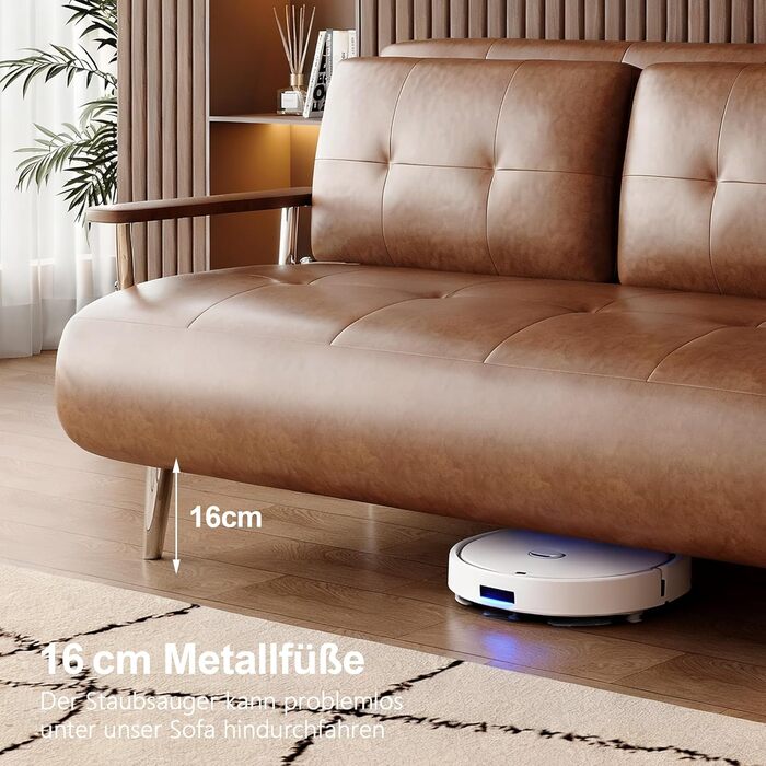 Диван-ліжко під шкіру, сучасний 2-місний диван з функцією сну, диван-ліжко з розкладним матрацом, універсальний диван-ліжко для віталень, спалень та невеликих кімнат, коричневий (150 см)