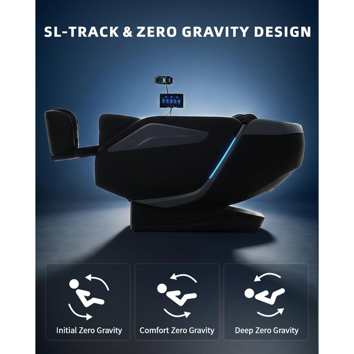 Масажне крісло для всього тіла з функцією Zero Gravity Body Scan 4D Intelligent Shiatsu Massage, підігрівом спини/ніг з голосовим керуванням AI, Bluetooth-колонкою, SL Track Massage, чорний 1 Casual