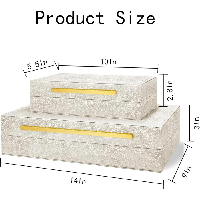 Сучасна декоративна скринька зі штучної шкіри, декоративні скриньки для зберігання з кришками для дому, велика багатофункціональна скринька для зберігання ювелірних виробів, органайзер (білий) кольору слонової кістки, 2 шт. 2PSC