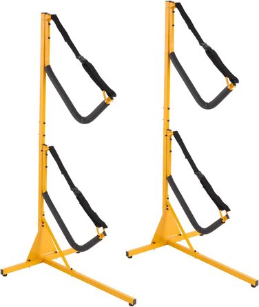 Окремостояча стійка для зберігання каяків, стійка для каяків на вулиці та в приміщенні, тримач для каяків вміщує два каяки вагою до 108 кг (В) * 117,8 см (Д) * 91,4 см (Ш), стійка для каное, регульована висота, захищена від атмосферних впливів