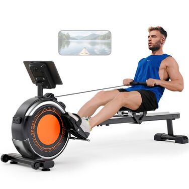 Гребний тренажер Dripex для домашнього використання, Гребні тренажери вантажопідйомністю до 160 кг, Магнітний гребний тренажер з 16 рівнями опору, Покращені подвійні рейки, Підключення до додатку Bluetooth, РК-монітор, Тихі та компактні гребні тренажери P