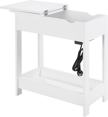 Приставний столик EUGAD, тумбочка з розеткою, столик для дивана, журнальний столик, маленький столик, консольний столик, розкладна стільниця, 3 полиці, для вітальні, спальні, кухні, білий, 0001CHJ