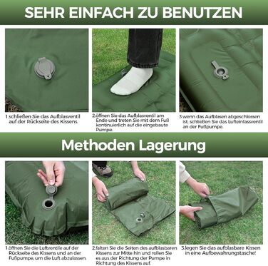 Килимок для сну NAPASA, потовщений надувний матрац 14 см із вбудованим насосом для ніг та подушкою, водонепроникний, килимок для сну з анти-ріпстопом для походів, пляжу, подорожей, намету (зелений) 2 шт., латково-синій