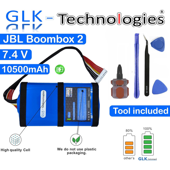 Змінний акумулятор GLK-Technologies JBL Boombox 2 High Power SUN-INTE-213, SUN-INTE-268 Акумулятор 10500 мАг вкл. набір інструментів NUE