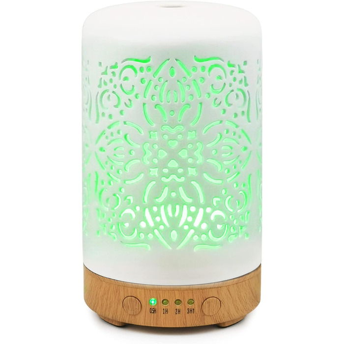 Мл - білий керамічний кімнатний розсіювач ароматичних олій - електрична ароматична лампа, зволожувач повітря, нічна лампа - 7 кольорів світла, таймер, автоматичне вимикання, 100