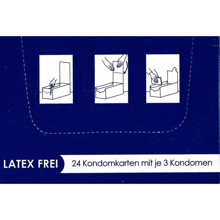 Синій - презервативи без латексу, зі стрічкою-відтягуванням для швидкого скручування - також можна використовувати з мастилами на масляній основі, 24 х 3 шт. и, 2 PULL Condom Card