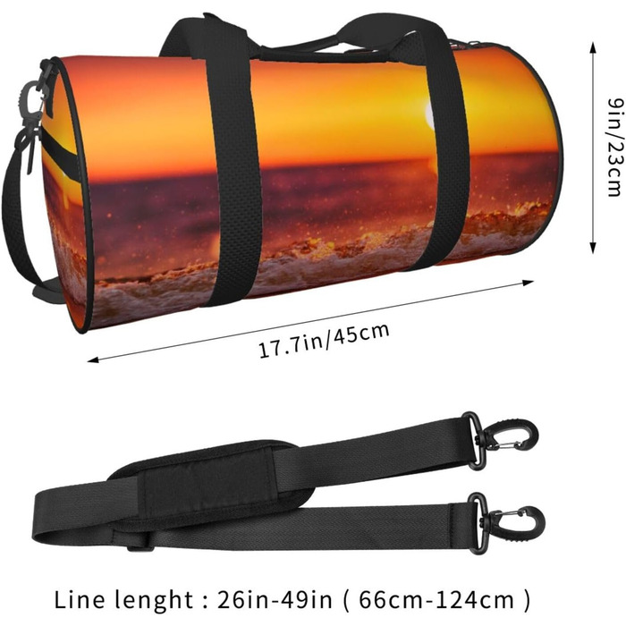 Спортивна сумка, дорожня сумка, сумка на ніч з принтом Морський захід та хвилі, чорна, універсальний розмір, сумка для подорожей