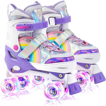 Дитячі роликові ковзани SULIFEEL Rainbow Unicorn Регульовані роликові ковзани з підсвічуванням для дівчаток та хлопчиків фіолетові