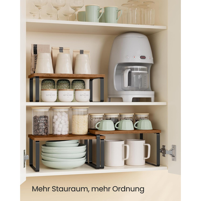 Стійка для спецій, набір із 3 кухонних органайзерів, штабелюється, розширюється, композитний метал та дерево, вінтажний коричнево-матово-чорний KCS220K02 19,5 Г x 29,7 Ш x 15,8 В см, білосніжно-білий матово-білий