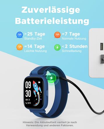 Розумний годинник BIGGERFIVE для дітей, 1,8-дюймовий фітнес-годинник з крокоміром, цілодобовий монітор серцевого ритму, водонепроникність IP68, монітор сну, будильник, 5 ігор-головоломок (з додатком/без нього), фітнес-трекер для дівчаток, хлопчиків та під