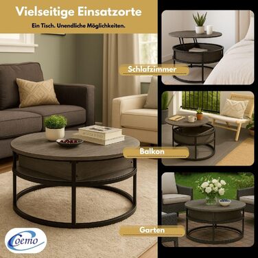 Сірий журнальний столик-гойдалка з регульованою стільницею та прихованим відділенням для зберігання, метал та дерево, бічний столик для вітальні, круглий диванний столик з місцем для зберігання, сучасний металевий стіл, столик для дивана