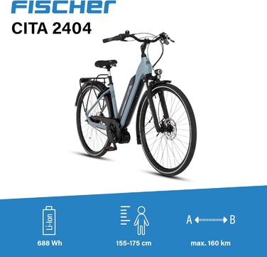 Електричний велосипед для чоловіків та жінок, розмір рами 43 см, 688 Втгод, двигун із середнім приводом 65 Нм, акумулятор 36 В 43 см - 688 Втгод CITA 2404, 2404 Active