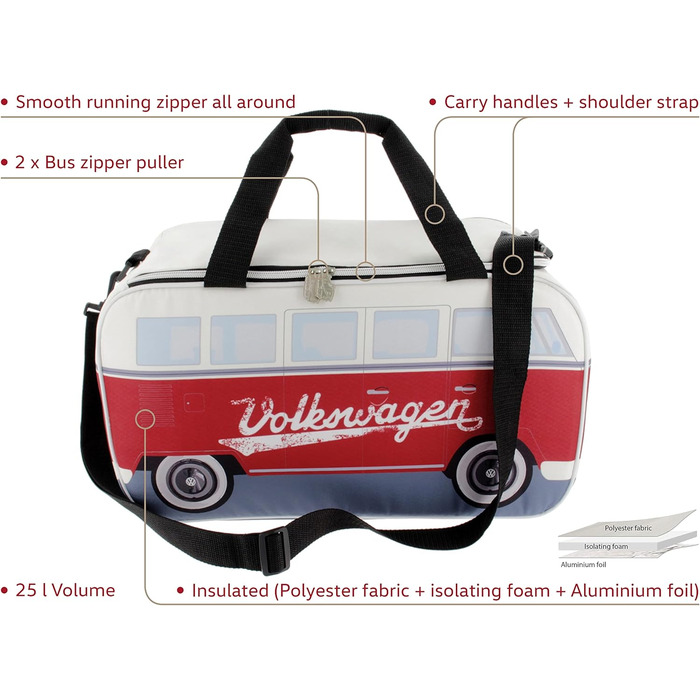 Сумка-холодильник Volkswagen Hippie Bus T1 Camper Van 25 л одного розміру червоного/білого кольору
