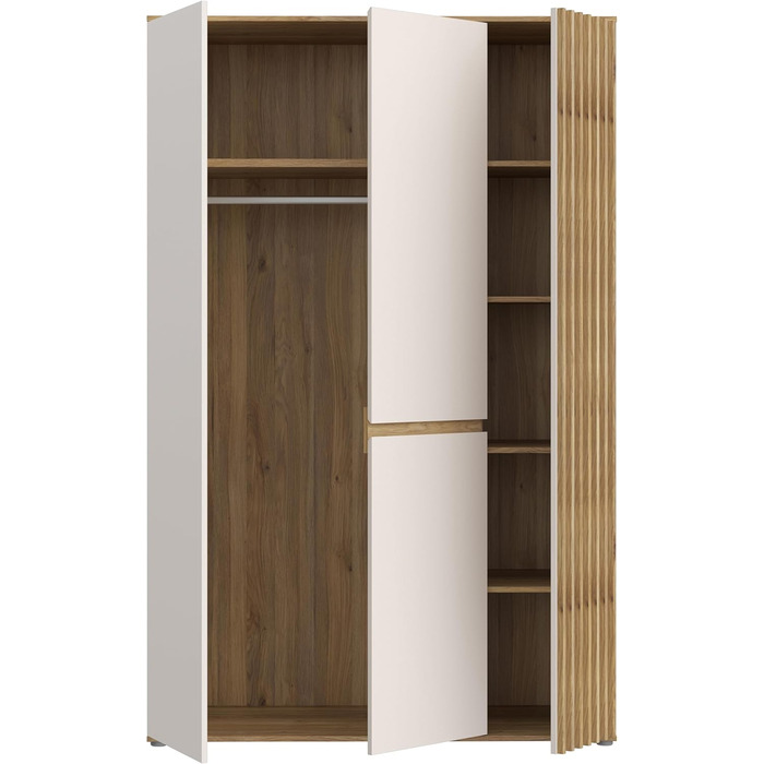 Шафа 120 130, сучасна шафа з рейковим дизайном, 3-дверна, спальня, декор дерева Maulella Oak Kashmir Beige, 128,7 см завширшки x 200,1 см заввишки x 54 см завглибшки