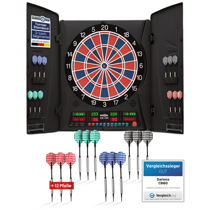 Електронна мішень для дартсу Dartona CB160 Cabinet Офіційний турнірний розмір Електронна мішень для дартсу Турнірна дошка з 33 іграми та понад 160 варіаціями