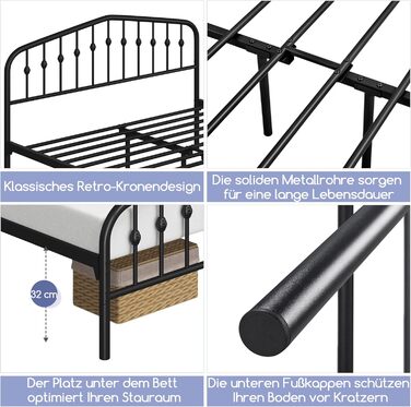 Каркас ліжка Yaheetech 160 x 200 см, вінтажне металеве ліжко з узголів&39ям у формі корони, міцний каркас двоспального ліжка з металу, надійне та легке складання, гостьове ліжко, дитяче ліжко, кушетка, чорний колір 160 x 200 см