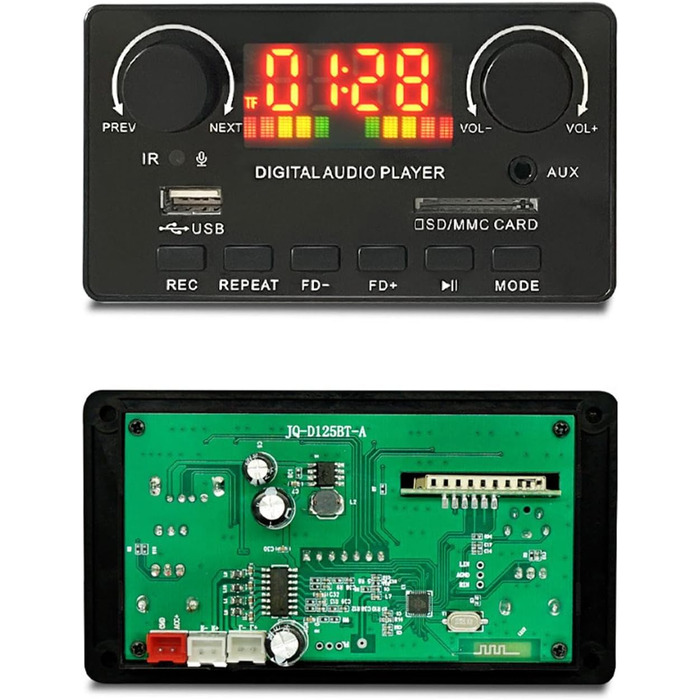 Модуль плати Fenteer Аудіомодуль V5.0, Jq-D125BT, підтримка запису в режимі вільні руки, аудіоплеєр 2x40 Вт без втрат MP3 WMA WAV Ape