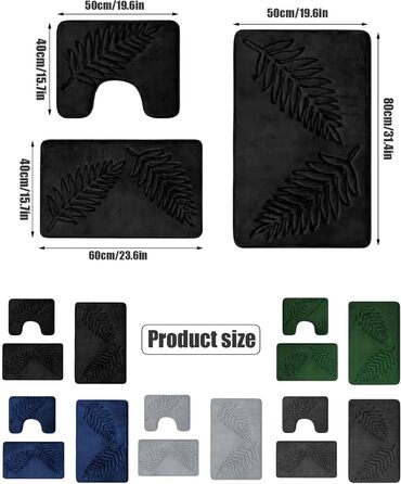 Комплект килимків для ванної кімнати, 3 предмети нековзний килимок для душу, м&39який абсорбуючий килимок для душу, килимок для ванни 40x60 см, килимок для туалету 40x50 см, маленький килимок для ванни 50x80 см (зелений)