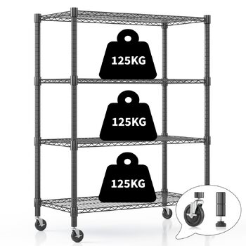 Рівнева дротяна полиця Himimi з колесами та ніжками, регульована по висоті, металева полиця для зберігання для кухні, ванної кімнати, спальні, вітальні, вантажопідйомність 500 кг, 90 * 45 * 183 см, чорна, 4-
