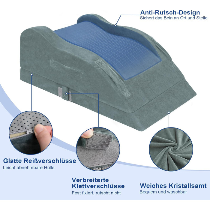 Регульована подушка для ніг KingPavonini для післяопераційного використання, ергономічний вигин для прямих колін, подушка для ніг з піни з ефектом пам&39яті, знімає набряк та біль (для двох ніг)