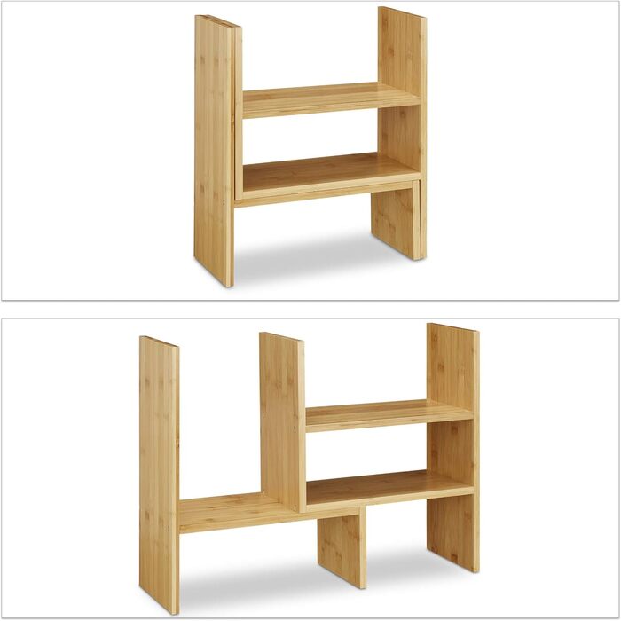 Бамбукова полиця для столу Relaxdays, регульований органайзер, для столу, кухні та ванної кімнати, верхня полиця, маленька, висота 40 см, натуральний колір