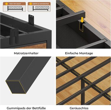 Ліжко 140x200 з місцем для зберігання речей, диван-ліжко з вбудованою книжковою полицею та 6 шухлядами, дитяче ліжко зі світлодіодним освітленням та зарядною станцією, гостьове ліжко, кушетка, каркас ліжка з рейковою основою (вінтажний коричневий, 140x200