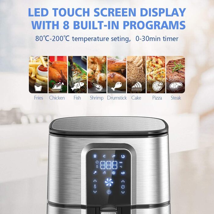 Фритюрниця OZEANOS 5.5 л, потужність 1800 Вт, цифрова сенсорна панель, готові програми, таймер до 30 хвилин - можна мити в посудомийній машині, OT-AF-55SM-DIGITAL 5.5 л