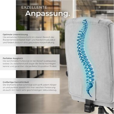 Ергономічне офісне крісло tectake, велюрове поворотне крісло, офісне крісло з підставкою для ніг, крісло керівника, письмове крісло, крісло, ігрове крісло, ергономічне офісне крісло, ігрове крісло - сірий колір