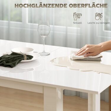 Розсувний обідній стіл HOMCOM 120-160 x 80 см Кухонний стіл для 4-6 осіб Сучасний обідній стіл для кухні, їдальні, білий глянець